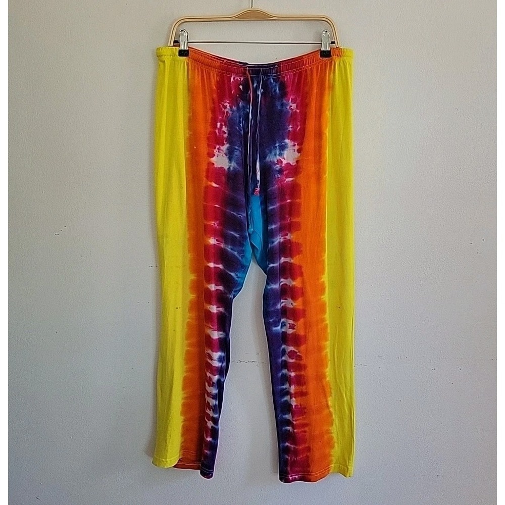 Peace Frogs Lounge Pants Large Tie Dye High Rise Drawstring Boho Casual‎ Hippie